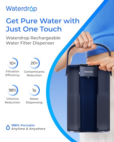 Image of Waterdrop ED61B Rechargeable Water Filter Dispenser, 15-Cup, Blue | 200-Gallon Water Pitcher, Instant Countertop System, 10X Filtration Efficiency, Reduces 98% Chlorine and 20+ Contaminants
