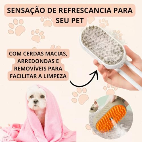 Escova Pet 3 em 1 a Vapor para Cães e Gatos - Autolimpante, Massagem e Remoção de Pelos - Recarregáv