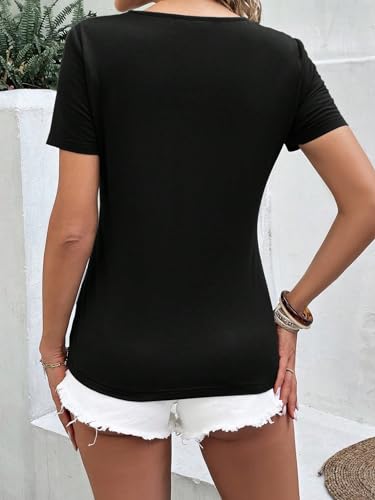 SweatyRocks Women's Casual Sparkle Sequin V Neck Tee Shirt Short Sleeve Tee Tops with Pocket2