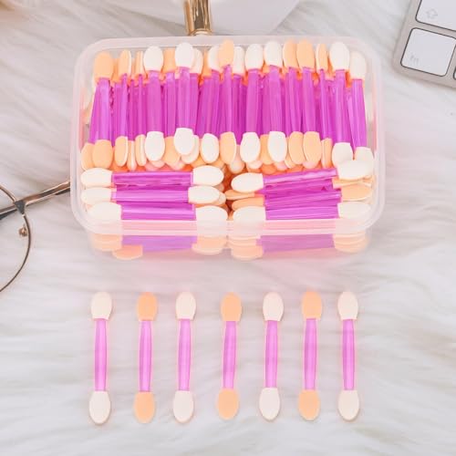 150 Eye Shadow Applicator Disposable Foam Makeup Brush Sponge Tipped Oval Eyeshadow Applicators Dual Sides Purple