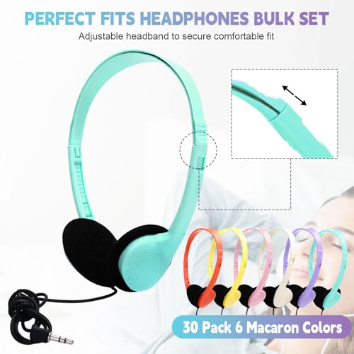 Image of Konohan 30 Pack Headphones Bulk Classroom Headphones, Macaron, Classic