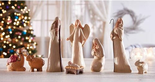 Avalon Gallery Nativity Sets for Christmas - Crafted Rustic Carved Nativity Scene, 10-Inch Scale, 8-Piece