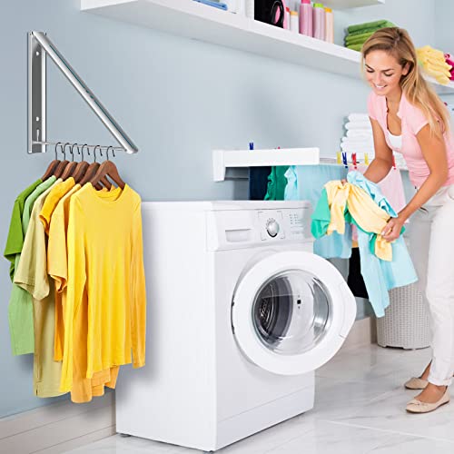 Retractable Clothes Rack,Wall Mounted Clothes Hanger,Drying Rack Clothing, Laundry Drying Racks, Space-Saving, For Drying And Hanging Clothes, So That The Clothes Can Be Dried Faster.- 1 Pcs (Silver) #TOP1