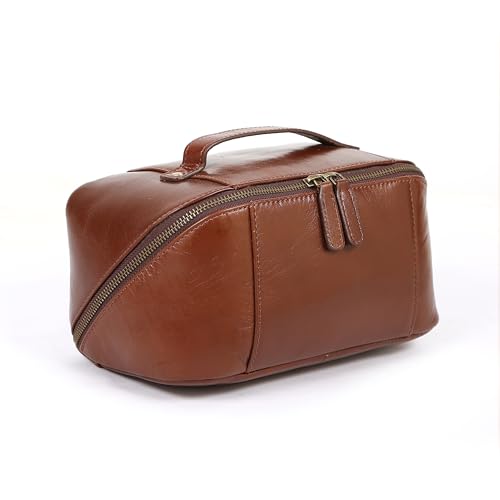 KomalC Luxury Leather Men’s Toiletry Travel Bag – Handmade Shaving Kit with Waterproof Interior, Spacious Storage & Carry Handle – leather travel Kit Bag for Men & Women (Wine)