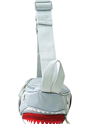 Premium Nylon Shark with Gill Pockets Fanny Pack Hip Waist Bag in Grey