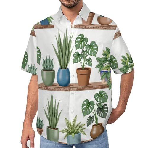 Chemises été motif plantes en pot style décontracté chic et fluide pour homme
