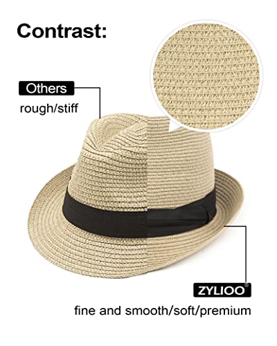 Image of Zylioo XXL XL Straw Hats for Men Big Heads,L M S UV Summer Fedora Panama,UPF Beach Sun Hats for Women Travel Hat