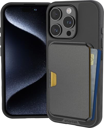 Image of Smartish iPhone 16 Pro Magnetic Case with MagSafe Wallet - Gripmunk - Magsafe Compatible Thin Grip Cover + Detachable Magnetic Credit Card Holder - Black Tie Affair