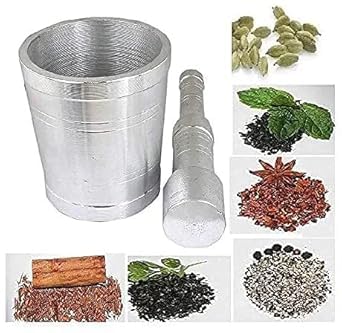 Manual Garlic and Spice Grinder, Mortar and Pestle Set with Crushing Bowl, Stainless Steel and Aluminium