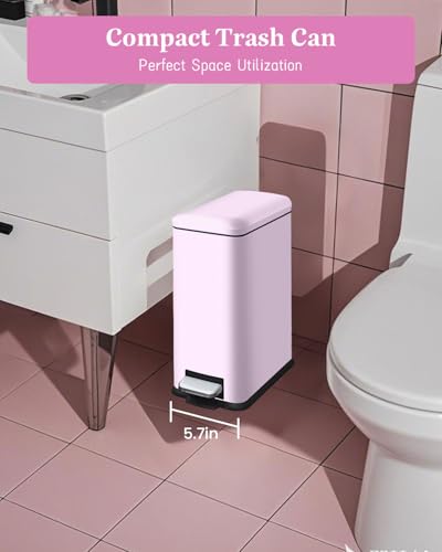 Caneca de basura rectangular de acero inox rosa 10L miniatura 2