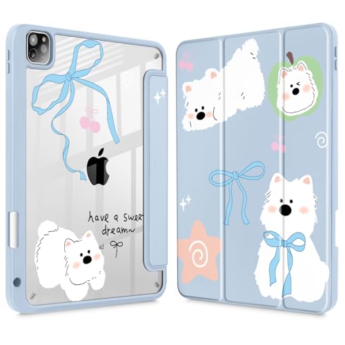 May Chen for iPad Pro 11 inch M2 4th Generation 2022, iPad Pro 11 3rd/2nd/1st Gen, Case with Transparent Shockproof Back Cover [Built-in Pencil Holder, Auto Sleep/Wake, Cute Puppy