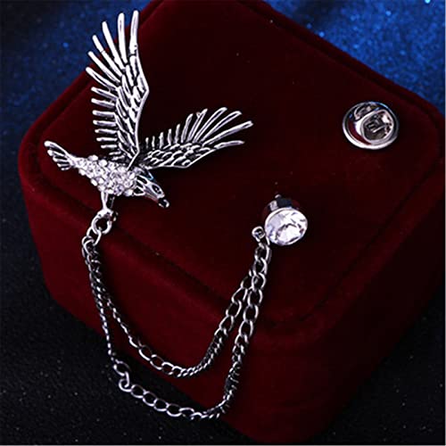 Image of WCRAZYE Shiny Rhinestone Metal Feather Lapel Pin Angel Wings Tassel Chain Brooch Collar Pins for Women Girls Men's Animal Eagle Pin Suit Sweater Shawl Coat Breastpin Accessories