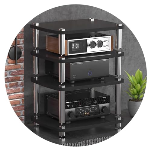 4-lagiger HiFi-Audioschrank HiFi-Racks Und Ständer Audio-Rack-Schrank AV-Regal TV-Tischständer Absorbierende Füße – Audio-Video-Komponenten (Color : Schwarz, S : 60 * 48 * 76cm(4Tier))