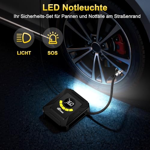 toptrek Kompressor Auto 12V DC, Autoreifen Pumpe 10,3 bar, Luftkompressor Auto mit großem LCD-Display Druckvoreinstellung Automatischer Abschaltung, Luftpumpe Auto für Auto, Fahrrad, Motorrad, Ball