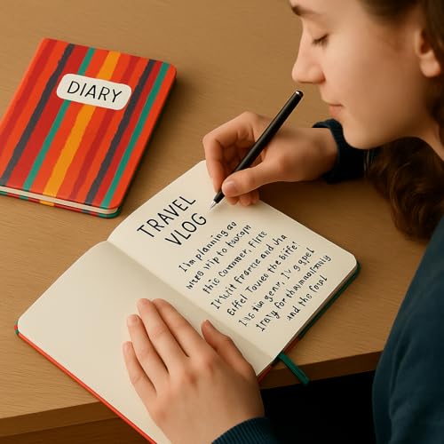 Image of COI A5 Trendy Striped Hardcover Diary 5.5x8.5″ - 192-Page Unruled Journal, 80 GSM Cream Paper, Dual Ribbon Bookmarks, Elastic Closure & Rounded Corners