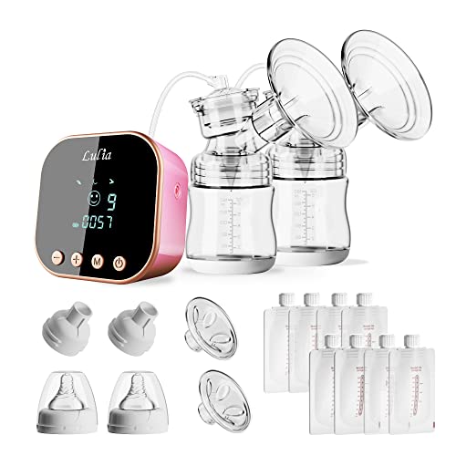 Image of Double Electric Breast Pump,Double Single Breastfeeding Pumps,3 Modes and 9 Levels,Strong Suction,Pain Free,Mechanical Buttons, 2 Size Flanges,Rechargeable Milk Extractor for Home and Travel