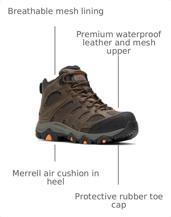 Image of Merrell mens Moab Vertex 2 Mid Waterproof Carbon Fiber