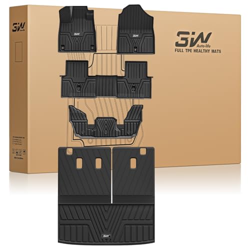 3W Floor Mats and Cargo Liner Fit for Honda Pilot 2023 2024 2025 2026, Custom Fit All Weather Honda Pilot Accessories Odorless Anti-Slip TPE Full Set Mats Black 4. Pilot|23-26|Floor Mats & C