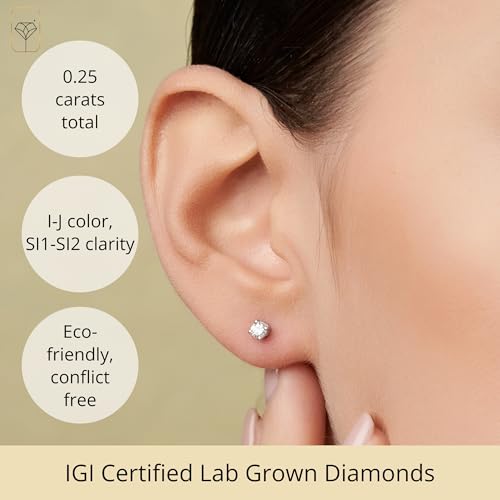 1/4-2 Carat IGI Certified Lab Grown Diamond Stud Earrings | Solitaire Real Diamonds Earring for Women in I-J Color & SI1-SI2 Clarity | 14K Gold Diamond Studs with Secure Backs by MAX + STONE2
