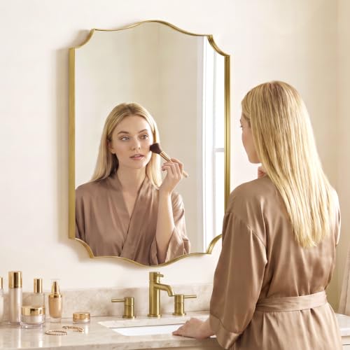 Brushed Gold Wall Mirror, 36"×24" Scalloped Edge Bathroom Mirror by Wemily - Used condition - Image 6
