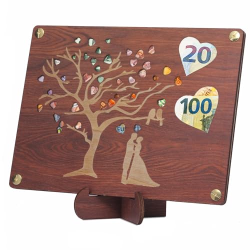 Hochzeitsgeschenke für Brautpaar, Holz Hochzeitsgeschenk mit Ständer, kreative Geldgeschenk Hochzeit Idee, Geldgeschenke Hochzeit Verpackungen &...