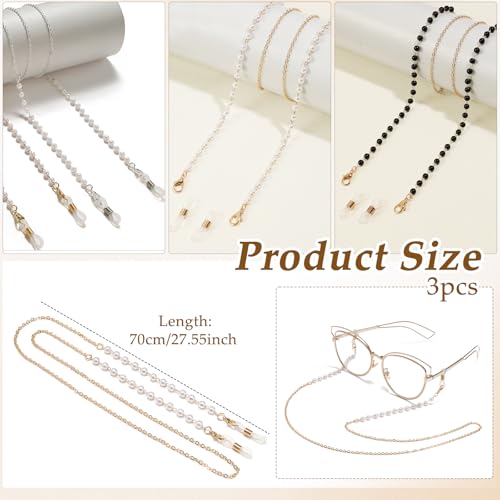 Image of TecoKart Pearl Spectacle Chain for Women Glasses, Elegant Specs Chains, Non-Slip Eyeglass Strap, Eyewear Retainer Link Holder 70cm