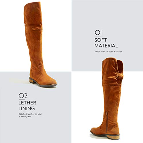 Qupid Relax-70 Over The Knee Thigh High Or Knee High Casual Stacked Heel Cuff Boot Zooshoo, Rust Oil Finish, Size 6.5 #TOP2