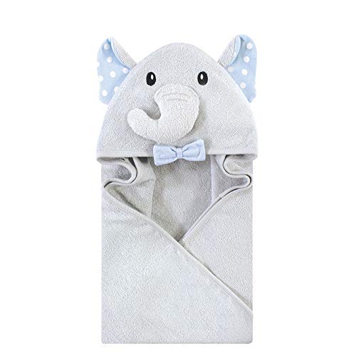 Image of Hudson Baby Unisex Baby Cotton Animal Face Hooded Towel, White Dots Gray Elephant, One Size