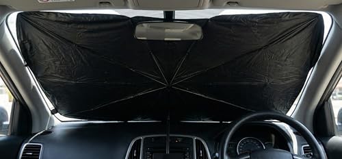 Image of Car Windshield Sunshade Umbrella | Foldable 3 Layer Heat & UV Protector | Reflective Sunblocker | for Sedan, Mini SUV, | Medium Size | Black | NOT for Small Hatchback & Micro SUV