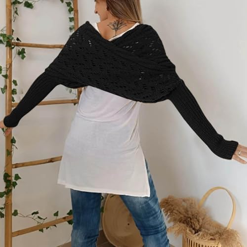 Sweater Scarf with Sleeves for Women Double Sleeve Wool Scarf Knitted Crochet Tops Womens Fall Outfits 20254