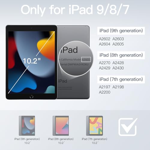 JETech 回転ケース iPad 9/8/7用 (10.2インチ、2021/2020/2019モデル、第9/8/7世代) Pencilホルダー付き 360°回転 PUレザー フォリオ保護カバー (ブラック)