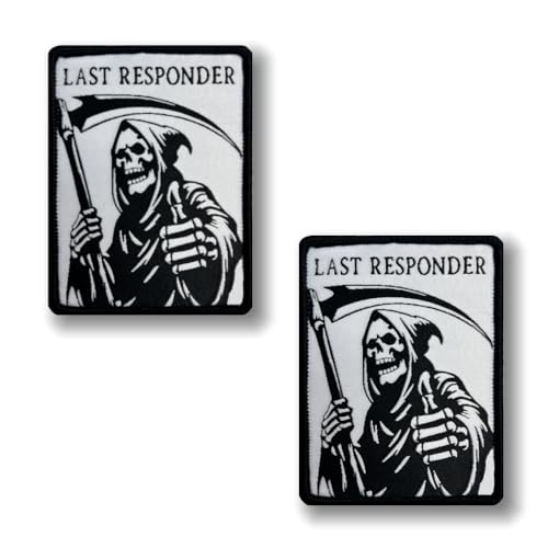 Tactical Grim Reaper Emblem Hook Loop Patch2 PCS,Last Responder Military Embroidered Patches for Army Vest Backpacks Clothes Helmet Bags Jackets Hats Uniform T-Shirts Coat Biker Jeans