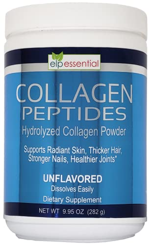 ELP ESSENTIAL Collagen Peptides Powder Supplement, for Hair, Nails, Skin and Joint Health, Hydrolyzed Collagen, Vitamine C, Non-GMO, Dairy and Gluten Free - Unflavored 9.95 oz (282 g)