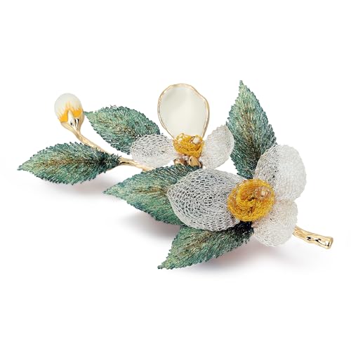 Image of Handmade Embroidery Flower Brooch Pins for Women, SHE'S FREE STYLE JUST FOR YOU Luxury Gradient Stitching Floral Brooch Pins with Crystal stamen, Enamel Metal Butterfly with Green Leaves, Hand Dripping Oil Jewelry pins