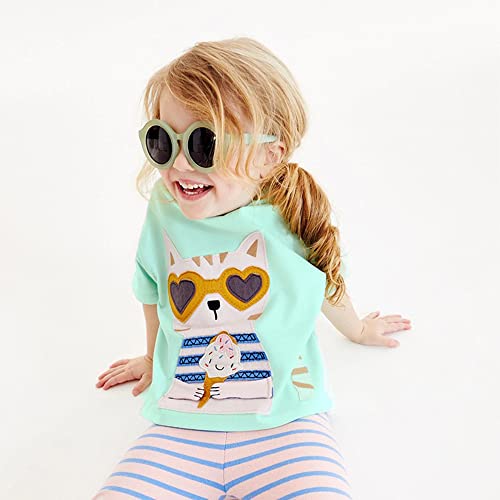 Image of Toddler Girls T-Shirt Short Sleeve Shirt Unicorn Bunny Print Cute Summer Tops Tees Dinosaur Graphic