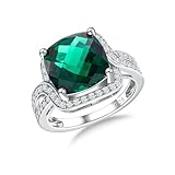 AGRULE 6.5 Cttw Emerald Halo Ring 925 Sterling Silver Cushion Cut Gemstone Engagement Promise Ring May Birthstone Ring for Women, Size 8