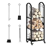 GYMAX Supporto per Legna a 4 Livelli, Portalegna in Metallo con Mensole a Griglia, 4 Attre...
