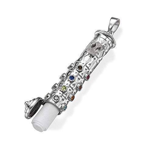 BaltinesterBaltinester Jewelry, Jewish Jewelry Pendant, 14k White Gold, 3D Mezuzah Precious Stones Necklace Pendant, Elegantly Gift Packaged