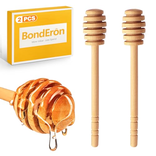 BondEron 2 Stück Honiglöffel Olivenholz 16cm mit Spirale, Nachhaltiger Honigheber Dosierer für Honig Sirup Küche Tee, Honey Spoon Geschenkidee
