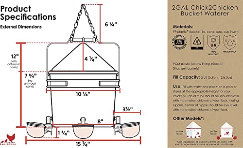 Rentacoop Chick2Chicken 10Lb Feeder And 2 Gal Waterer With Auto-Fill Cups And Horizontal Nipples Set - For Up To 20 Chicks/12 Adult Chickens #TOP5
