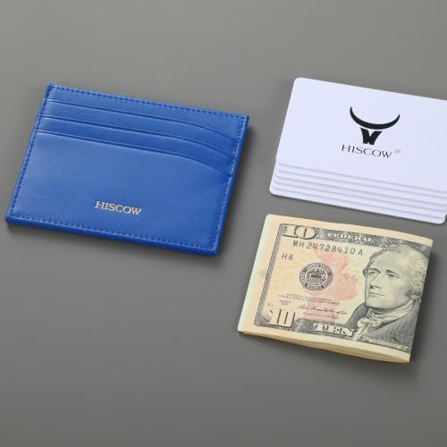 Image of HISCOW Slim Full Grain Leather Card Holder, Electric Blue