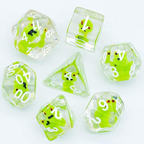 cusdie 7-Die DND Dice, Polyhedral Dice Set Filled with Animal, for Dungeons and Dragons Role Playing Game D&D Dice (Green Frog)