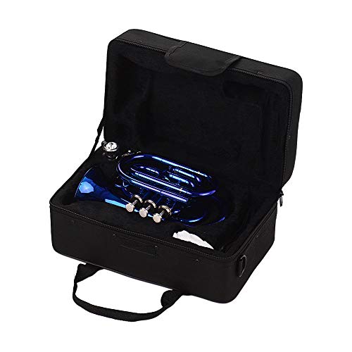 HXBER Mini Pocket Trumpet Bb Flat Brass Material Wind Instrument with Mouthpiece Gloves Cleaning Cloth Carrying Case - Image 8