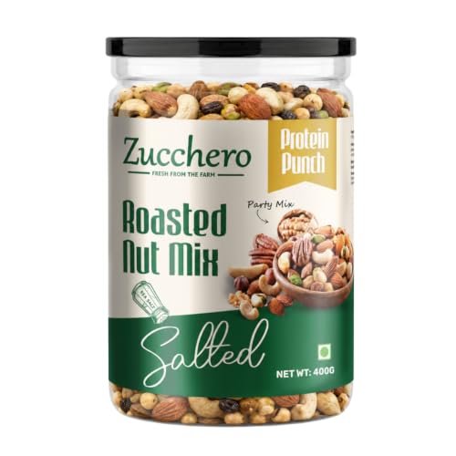Image of Zucchero Roasted & Salted Nut Mix (400g) - Premium Dry Fruit | Crunchy Protein Mix| Smart Snack | Roasted Almond, Cashew, Pista, Chikpea, Black Raisin | Oil Free | Zero Cholesterol | Party Mix