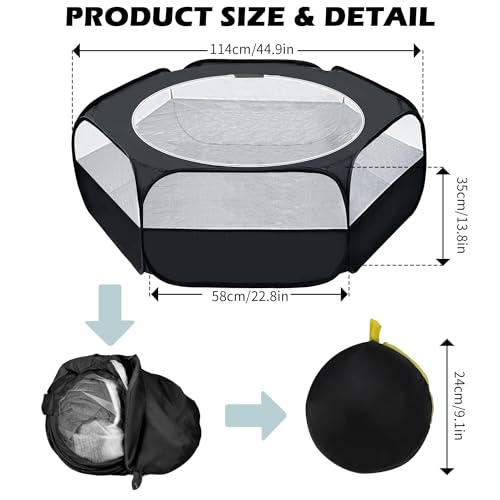 UWE Small Animal Playpen, Chicken Brooder Box with Cover Top, Portable Outdoor Exercise Pet Cage Tent, Waterproof Breathable Pet playpen Indoor for Chick Ktiien Bunny Hamster Guinea Pig, Black