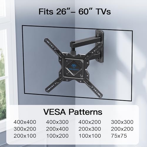 PERLESMITH TV Wandhalterung Schwenkbar Neigbar Wandhalterung Fernseher für 26-60 Zoll Flach & Curved Fernseher oder Monitor bis zu 35kg, TV Halterung Max.VESA 400x400mm – Bild 7