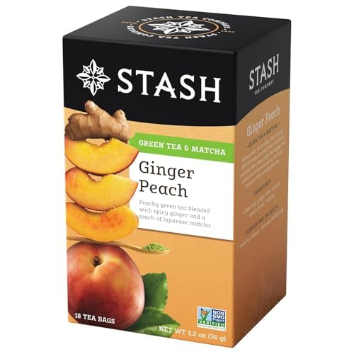 Stash Tea Green Tea, Ginger Peach with Matcha, 18 ct