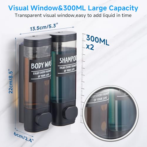 Glintgath Shampoo And Conditioner Dispenser,Glintgath Shower Dispenser 2 Chamber No Drill Shampoo Dispenser For Shower Wall Mounted Shower Soap Dispenser For Bathroom Hotel,2 * 300Ml,Matte Black thumb #2