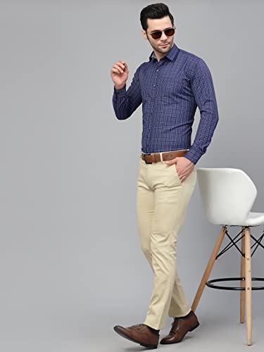 Image of Style Quotient Men Blue Tattersall Checked Polycotton Slim Fit Formal Shirt