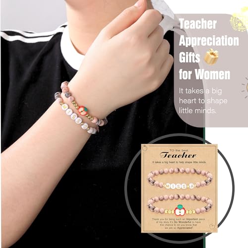 Teacher Appreciation Gifts for Women,Teacher Must Haves Initial Bracelet Mrs Miss End of Year Teacher Gifts Thank You for Helping Me Grow Music Math Science Teachers Bracelets Retirement 2 Set Jewelry